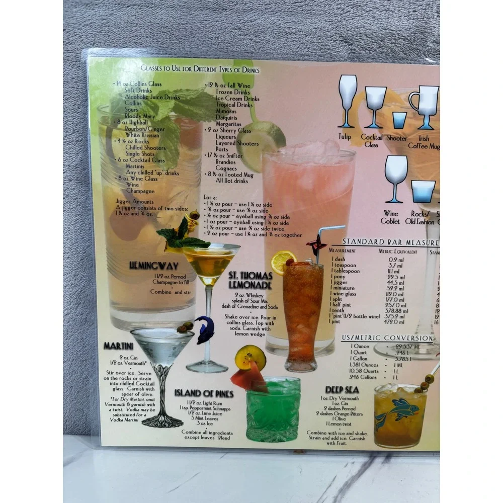 Unbranded Cocktail Recipe Placemat Home Bar Guide Multicolor Excellent Laminated